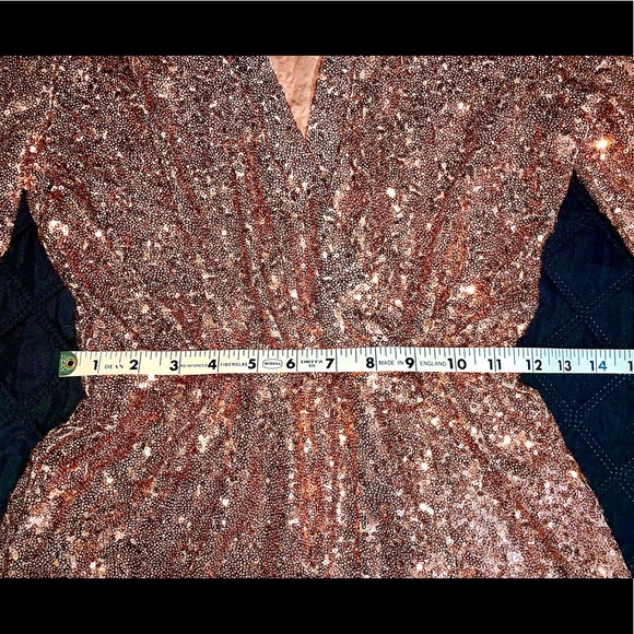 HONEY PUNCH Rose Gold Sequin Faux Wrap Dress, size Medium, NWT - Picture 10 of 10